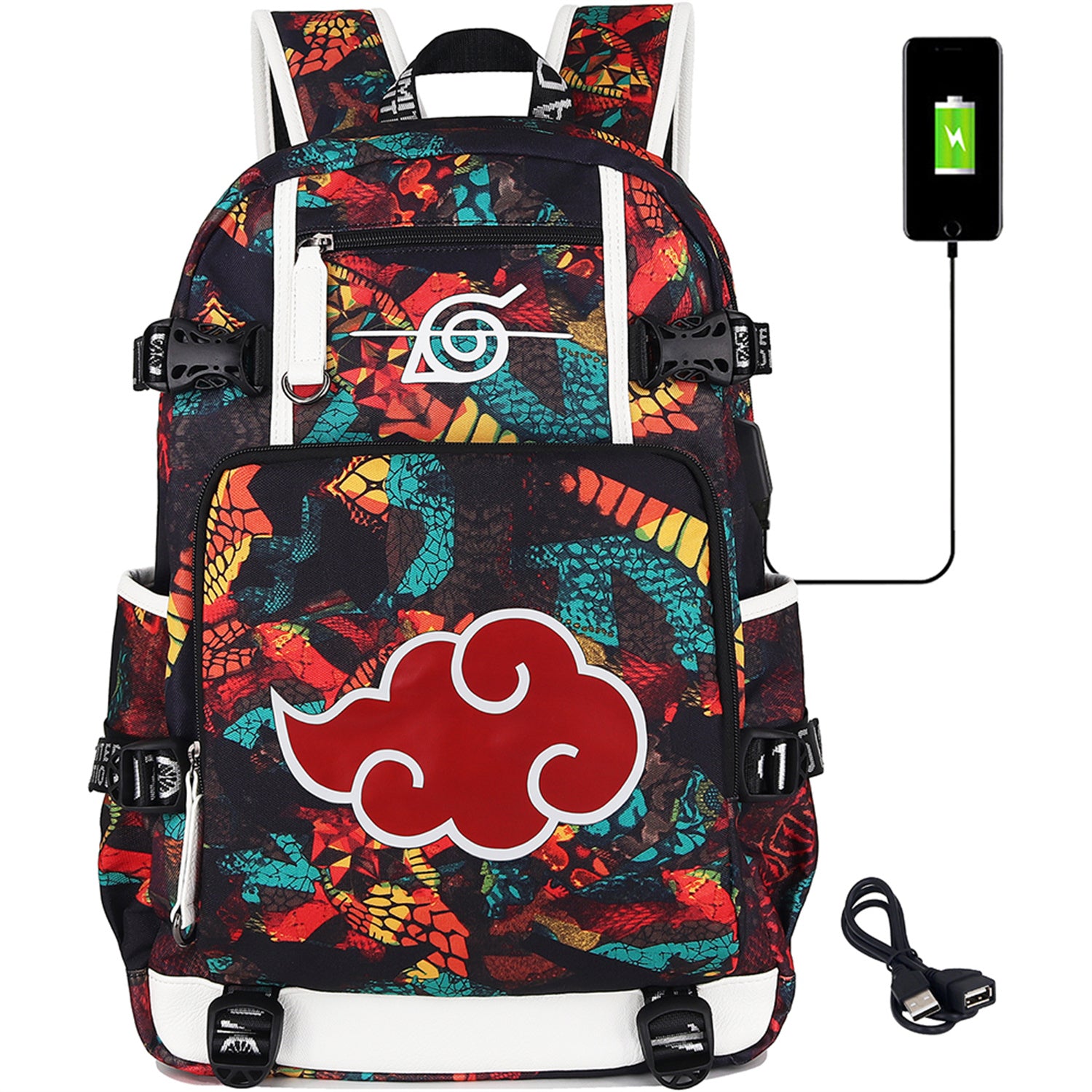 Bioworld Naruto Backpack Shippuden Akatsuki Red Clouds All Over Print  Travel Laptop Backpack