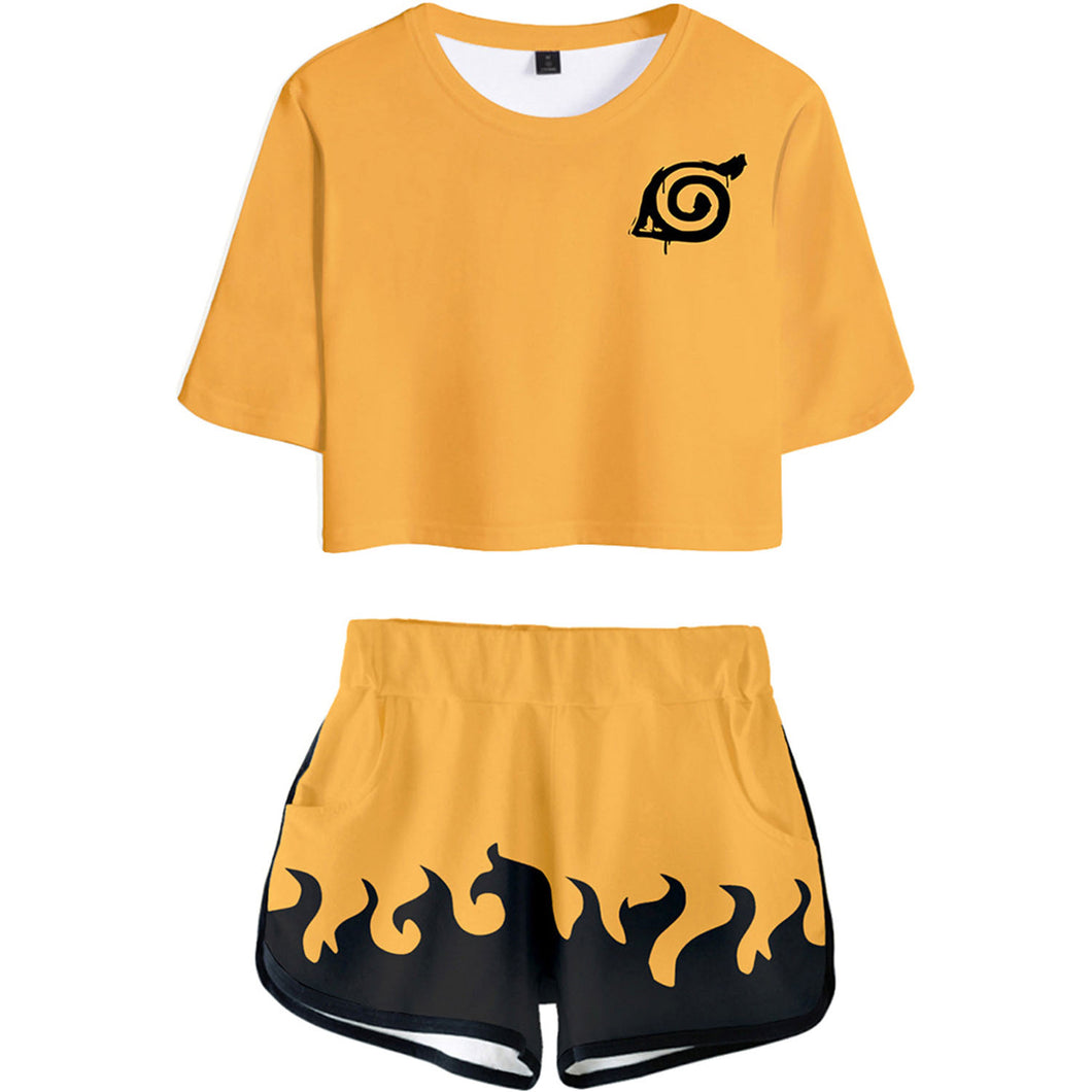 Naruto Printed Crop Top Shorts 2 Piece Set