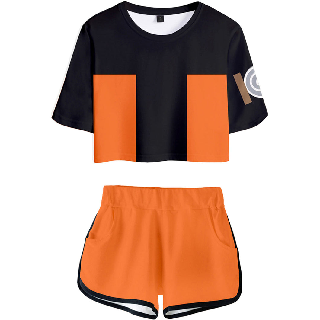 Naruto Printed Crop Top Shorts 2 Piece Set